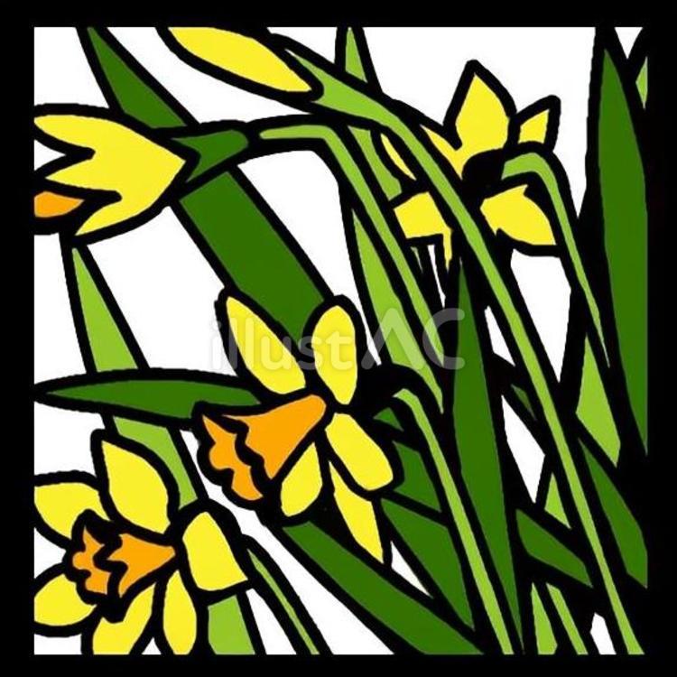 切絵図案(正方形)2月　スイセン1 切り絵,図案,デザインのイラスト素材