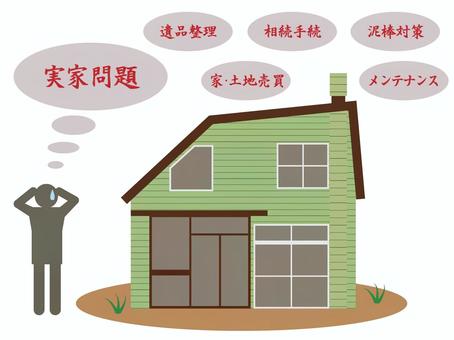 空き家の実家1 実家,問題,空き家,メンテナンス,遺品整理,相続,売却,草,土地,家のイラスト素材