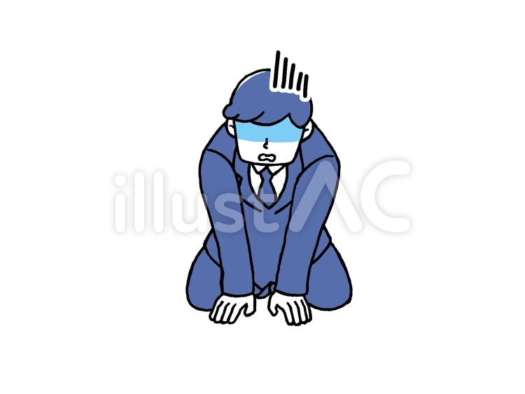 落ち込むスーツ姿の男性(青髪) 落ち込む,男性,人物のイラスト素材