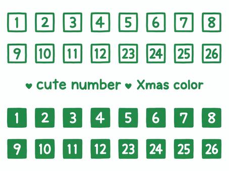 かわいい数字セット（Xmas四角枠） 数字,番号,四角,枠,四角枠,クリスマス,クリスマスカラー,12月,セット,素材のイラスト素材