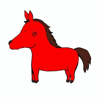横向きの怒り顔の馬 馬,動物,怒り顔,横向き,赤色のイラスト素材