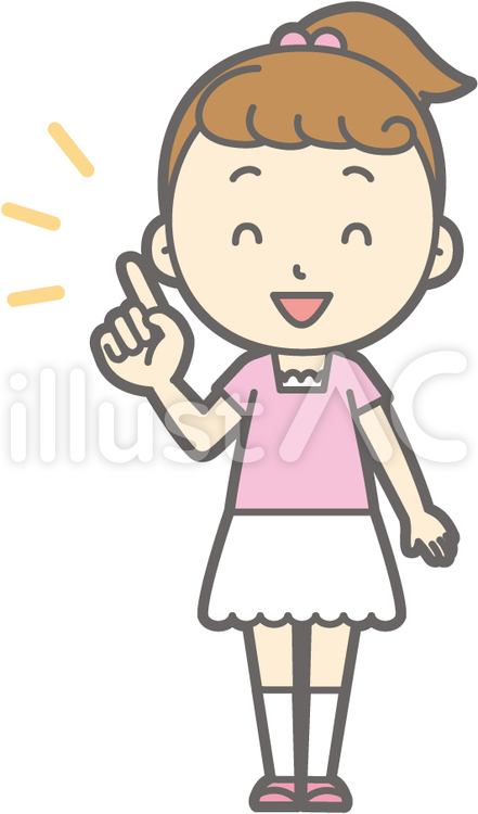 女の子半袖a-指差しニコニコ-全身 幼児,子供,保育園のイラスト素材