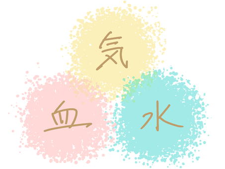 東洋医学の概念 陰陽五行/気血水の相関図 気血水,陰陽五行,東洋医学,気,血,水,相互関係,バランス,漢方,薬学のイラスト素材