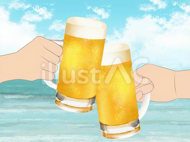 ビールで乾杯！（昼） ビール,乾杯,夏のイラスト素材