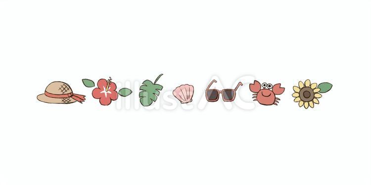 夏の飾り線 飾り線,麦わら帽子,ハイビスカスのイラスト素材