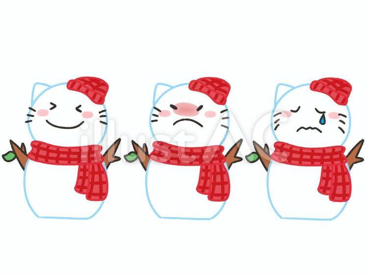かわいい猫の雪だるま、表情セット 雪だるま,猫,表情のイラスト素材