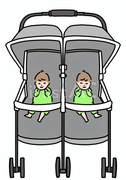 双子の赤ちゃんとベビーカー　カラー 赤ちゃん,双子,ベビーカーのイラスト素材