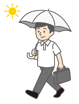 日傘で熱中症対策をする男性2 日傘,紫外線対策,熱中症,熱中症対策,暑い,夏,猛暑,対策,予防,熱中症予防のイラスト素材