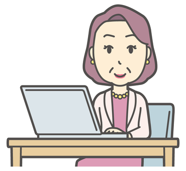  お金持ちマダム-227-バスト パソコン,笑顔,おばさん,中年,女性,富裕層,マダム,裕福,お金持ち,ミセスのイラスト素材