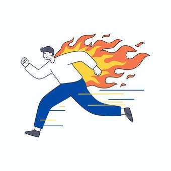炎を背負って全力疾走する男性のイラスト 人物,男性,ビジネス,走る,炎,熱意,努力,全力,加速,スピードのイラスト素材