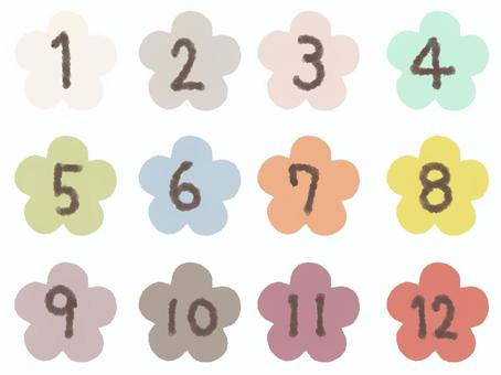 お花のカレンダーの数字 カレンダー,数字,かわいい,手書き,シンプル,くすみ,カラー,ほっこり,ゆるふわ,おしゃれのイラスト素材