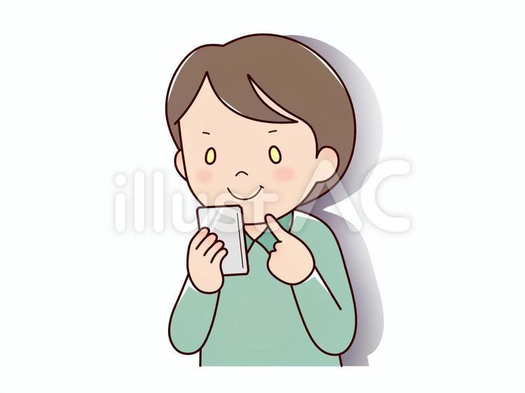 スマホと男の子　悪い顔 スマホ,トラブル,子供のイラスト素材