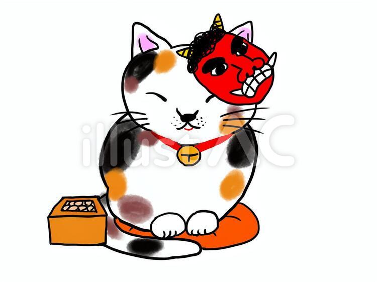    節分と猫 節分,猫,2月のイラスト素材
