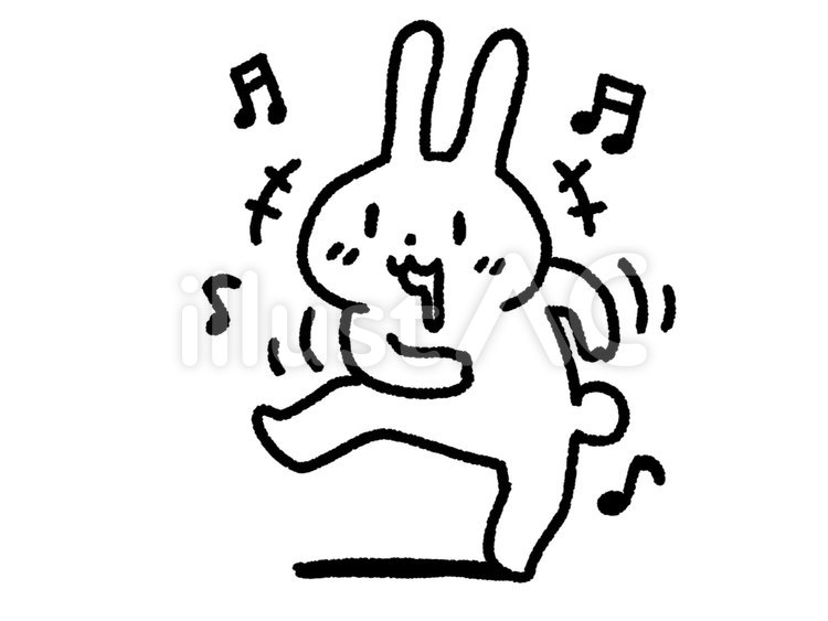 【白黒】夕飯を待ちきれずに踊る兎【線画】 よだれ,ダンス,踊るのイラスト素材