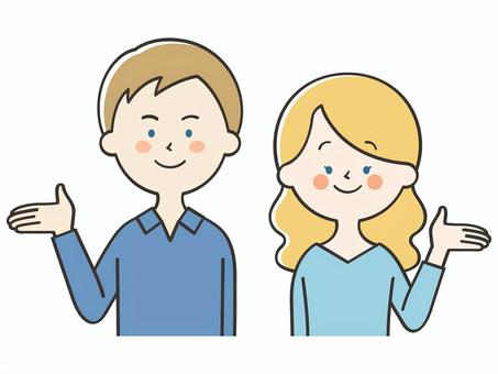 紹介する白人の男女 紹介,案内,説明,教える,解説,アドバイス,重要,お知らせ,注目,誘導のイラスト素材