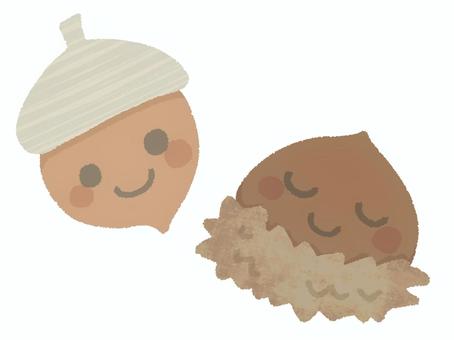 どんぐり（顔あり） ドングリ,茶色,果実,顔,笑顔,擬人化,秋,笠,帽子,クヌギのイラスト素材