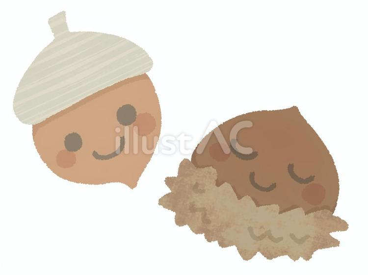 どんぐり（顔あり） ドングリ,茶色,果実のイラスト素材