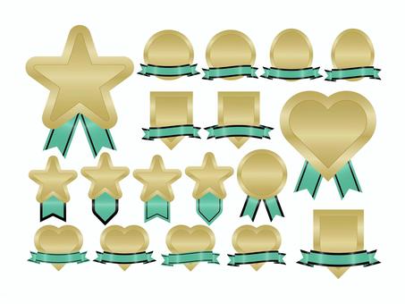 いろいろセット緑黒2 あしらい,フレーム,メダル,リボン,レトロ,シルエット,かわいい,見出し,飾り,デザインのイラスト素材