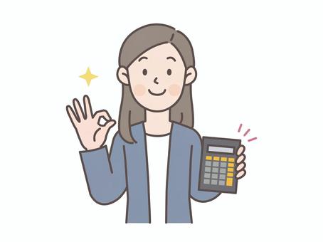 電卓とOKサインのキャリアウーマン 電卓とOKサインのキャリアウーマン 会社員,人物,女性,事務,電卓,営業,スーツ,ビジネスマン,ビジネス,olのイラスト素材