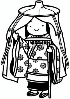 壺装束-1c 壺装束,旅装束,鎌倉時代,平安時代,衣装,服装,笠,市女笠,垂れ衣,袿のイラスト素材