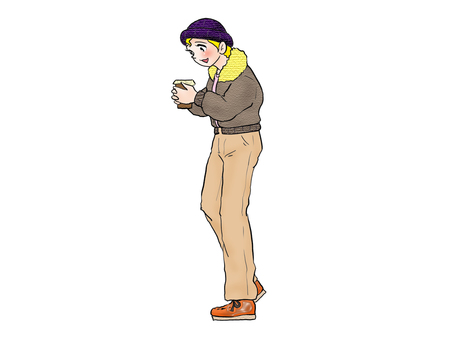 あったか～い 人物,大人,女性,外国人,金髪,服装,アメカジ,帽子,カップコーヒー,全身のイラスト素材