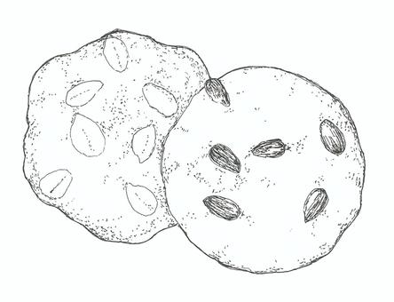 【手描き】ピーナッツせんべい ピーナッツ,煎餅,日本,お菓子,食べ物,手描き,リアル,モノクロ,挿絵,白バックのイラスト素材