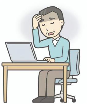 ニット中年男性-014-全身  ニット中年男性-014-全身 パソコン,落ち込む,おじさん,男性,中年,お父さん,パパ,シニア,ミドルエイジ,人物のイラスト素材