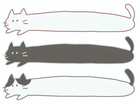 細長い体の猫フレーム（白、黒、ハチワレ） 猫,白猫,黒猫,ハチワレ,枠,飾り枠,タイトル,ふきだし,フレーム,吹き出しのイラスト素材