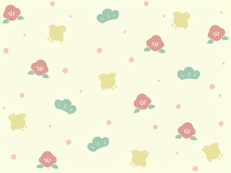 正月パターン背景_椿 黄色 正月,年末,年始,1月,和柄,パターン,背景,壁紙,椿,松のイラスト素材