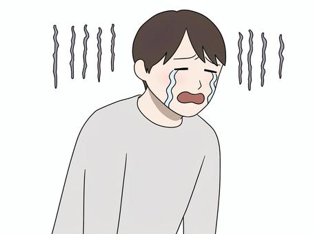 うなだれて大泣きする男性 男性,灰色,泣き顔,寂しい,涙のイラスト素材