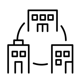 サテライトオフィスや協業等のイメージ サテライトオフィス,企業,ネットワーク,建物,協業,連携,パートナー,協力,ビル,オフィスのイラスト素材