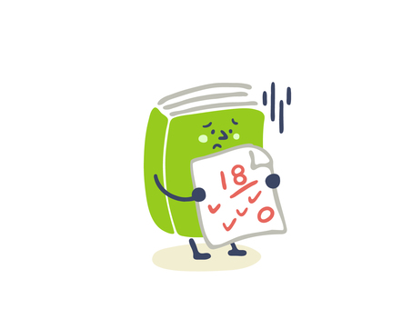 BOOKさん（テスト2） 本,読書,文房具,勉強,テスト,赤点,悪い,成績,難しい,試験のイラスト素材