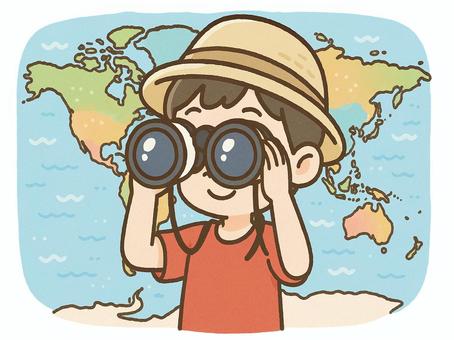 夏休みの自由研究 双眼鏡で観察する子供