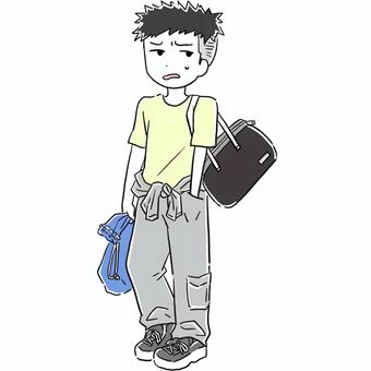 嫌な顔をするつなぎの男性 嫌な顔,男性,全身,荷物を持つ,つなぎ,仕事,汗,短髪,イラスト,素材のイラスト素材