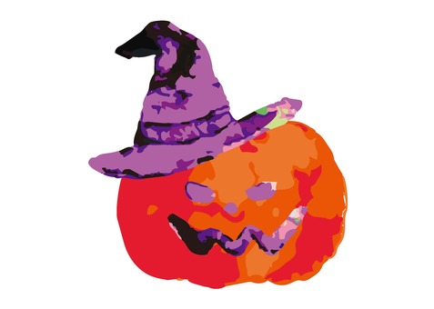 ハロウィンのジャックオランタン ハロウィン,秋,10月,かぼちゃ,ジャックオランタン,魔女帽子,アイコン,水彩,手描き,アナログのイラスト素材