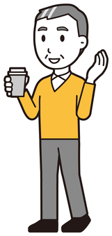 ニット中年男性(黄)-266-全身