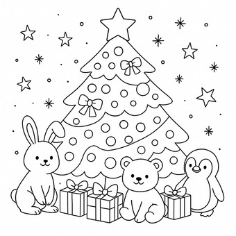 クリスマスツリーと動物達 クリスマス,ツリー,動物のイラスト素材