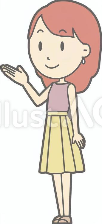 私服OLb-案内左斜め-全身 シンプル,かわいい,olのイラスト素材