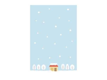 雪が積もったかわいい赤い家のポストカード 家,雪,フレーム,ポストカード,冬,背景,壁紙,枠,囲み,シンプルのイラスト素材