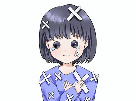 傷ついた女性のイラスト 傷ついた女性のイラスト 傷,女性,ショック,悲しい,涙,絆創膏,手当て,ネガティブ,感情,悲しみのイラスト素材