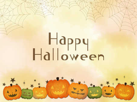 ハロウィンのかぼちゃ ハロウィン,かぼちゃ,秋,フレーム,手書き,水彩,１０月,茶色,オレンジ,蜘蛛の巣のイラスト素材