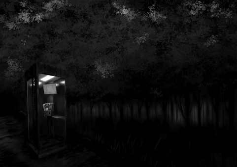 夜の心霊スポットの不気味な電話ボックス灰 電話ボックス,心霊スポット,公衆電話,不気味,怖い,ホラー,恐怖,オカルト,電話,お化けのイラスト素材