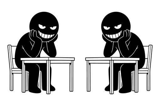 にやけ顔の悪人Ｃ机 悪人,にやける,悪,悪役,悪意,嘲笑,あざけ笑い,悪行,いたずら,ずるのイラスト素材