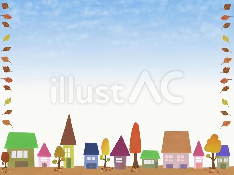 かわいい街並み　2　背景　秋　紅葉 街並み,背景,壁紙のイラスト素材