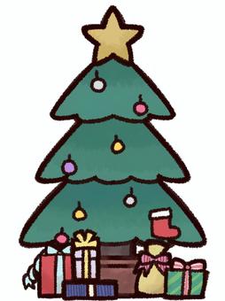 プレゼント付きクリスマスツリー クリスマス,クリスマスツリー,ツリー,冬,プレゼント,ギフト,サンタ,飾り,星,オーナメントのイラスト素材