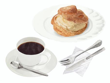 Cream puff (coffee set), JPG and PNG Cream puff (coffee set), cream puff, cream, coffee, JPG and PNG