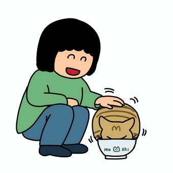고양이에게 먹이를주는 여자, 고양이에게 먹이를주는 여자, 고양이, 애완 동물, 먹이,