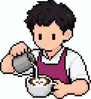 ドット絵の赤のカフェ店員です。 ドット絵,カフェ,店員,喫茶店,シンプル,コーヒー,ホットドリンク,くつろぎ,ティータイム,カフェインのイラスト素材