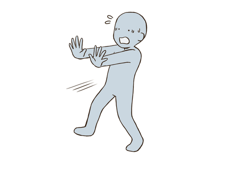 後ずさりをする人のドローイング デッサン,人形,ラフ,ポーズ,後ずさり,ドローイング,後退,拒否,嫌がる,困るのイラスト素材