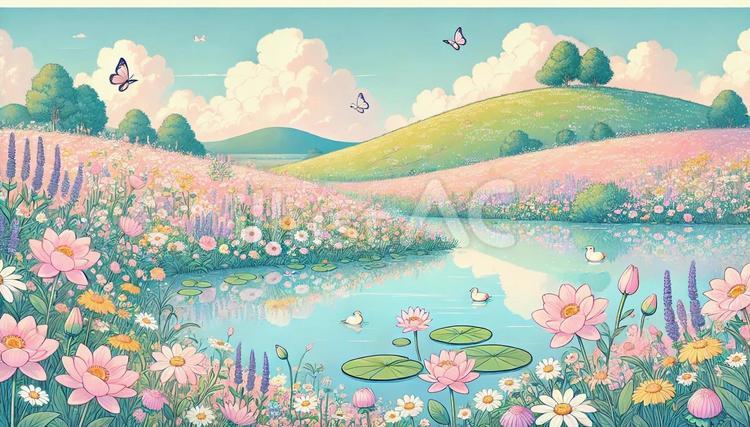 夏の風景 夏,花,風景のイラスト素材